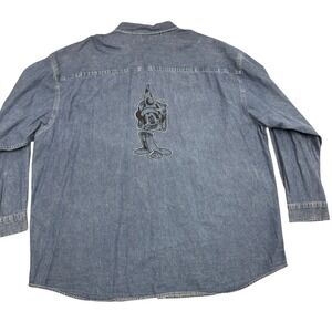 Disney Catalog Fantasia Mickey Mouse Denim Button Up Shirt Mens 3X 3XL Blue‎